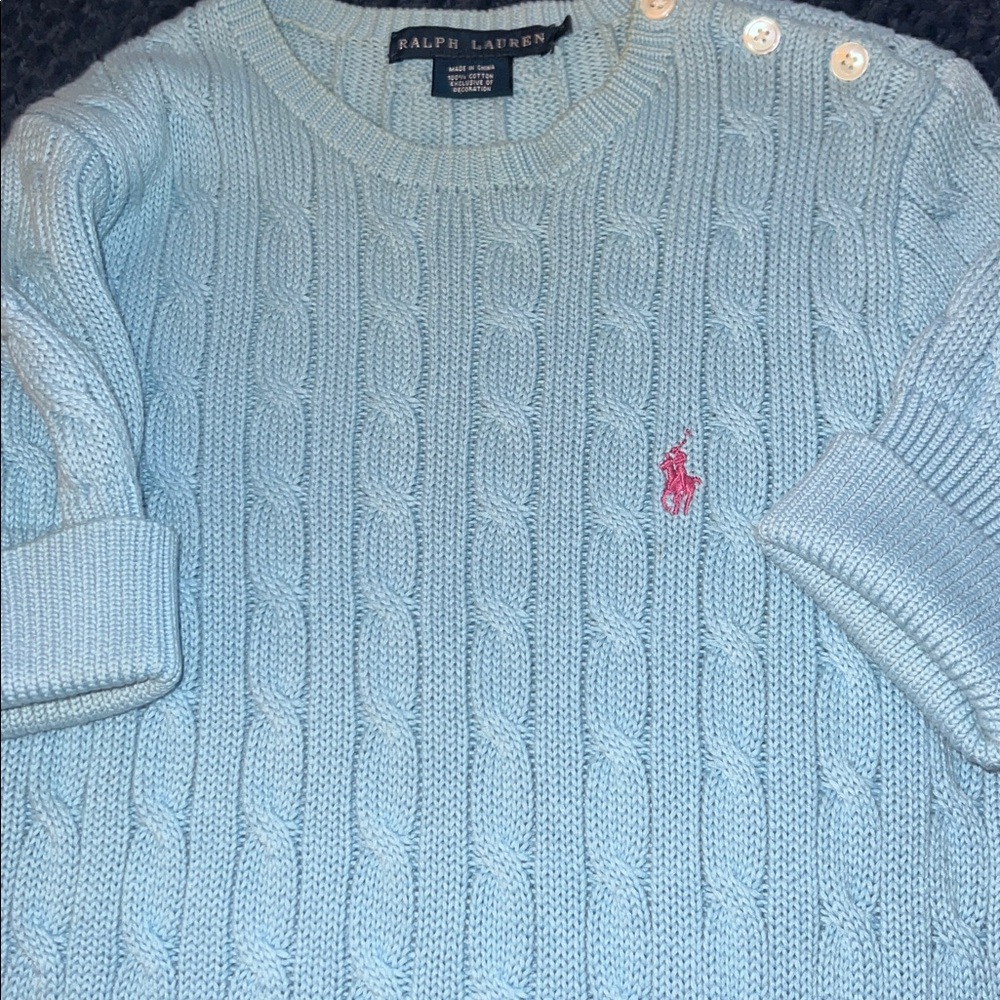 Ralph Lauren Ladies Small Pastel  Baby Blue Cable Knit Short Sleeve Sweater